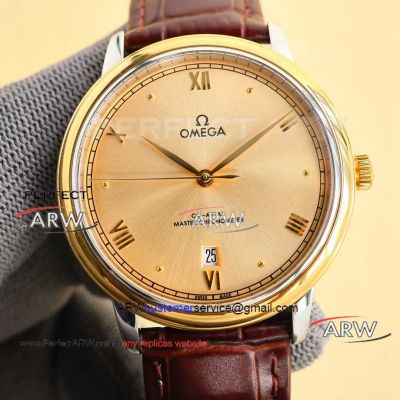 Omega De Ville Rose Gold Dial Brown Leather Strap Watch Replica 